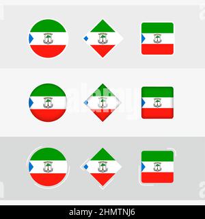Ensemble d'icônes de drapeau de Guinée équatoriale, drapeau vectoriel de Guinée équatoriale. Trois versions d'ICON. Illustration de Vecteur