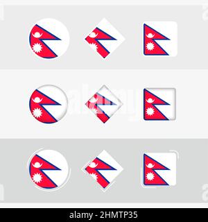Ensemble d'icônes de drapeau népalais, drapeau vectoriel du Népal. Trois versions d'ICON. Illustration de Vecteur