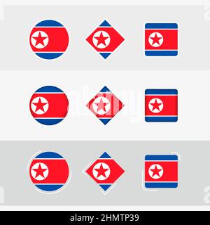 Ensemble d'icônes de drapeau de la Corée du Nord, drapeau vectoriel de la Corée du Nord. Trois versions d'ICON. Illustration de Vecteur