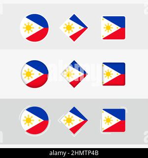 Ensemble d'icônes de drapeau des Philippines, drapeau vectoriel des Philippines. Trois versions d'ICON. Illustration de Vecteur