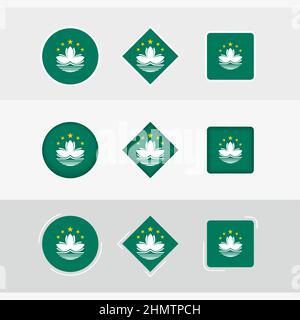 Ensemble d'icônes drapeau de Macao, drapeau vectoriel de Macao. Trois versions d'ICON. Illustration de Vecteur