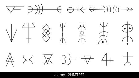 Un grand ensemble de divers symboles et signes magiques. Éléments ésotériques, magie, sorcellerie. Divers objets magiques dessinés à la main. Illustration vectorielle. Illustration de Vecteur