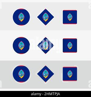 Ensemble d'icônes de drapeau de Guam, drapeau vectoriel de Guam. Trois versions d'ICON. Illustration de Vecteur