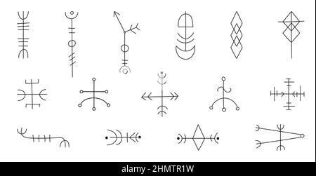 Un grand ensemble de divers symboles et signes magiques. Éléments ésotériques, magie, sorcellerie. Divers objets magiques dessinés à la main. Illustration vectorielle. Illustration de Vecteur