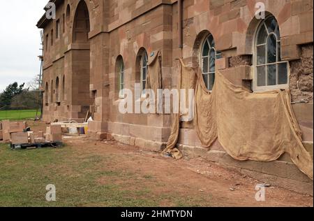 Restauration de la maçonnerie dans un bâtiment historique du royaume-uni. Banque D'Images