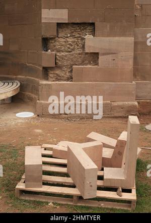 Restauration de la maçonnerie dans un bâtiment historique du royaume-uni. Banque D'Images