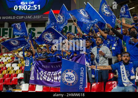 Abu Dhabi, Émirats arabes Unis. 12th févr. 2022. Abu Dhabi, Émirats Arabes Unis, février 12th 2021 fans lors du dernier match de football de la coupe du monde du club de la FIFA 2021 entre Chelsea et Palmeiras au stade Mohammed Bin Zayed d'Abu Dhabi, Émirats Arabes Unis. Richard Callis/SPP crédit: SPP Sport Press photo. /Alamy Live News Banque D'Images