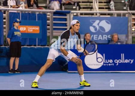 Delray Beach, États-Unis. 11th févr. 2022. Tommy Haas (GER) vu en action pendant ATP Champions, Legends Tour au Delray Beach Open 2022 en Floride. Score final; Tommy Haas 1:0 Jan-Michael Gambill. Crédit : SOPA Images Limited/Alamy Live News Banque D'Images