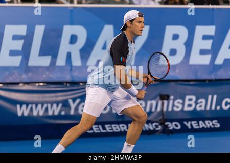 Tommy Haas (GER) vu en action pendant ATP Champions, Legends Tour au Delray Beach Open 2022 en Floride. Score final; Tommy Haas 1:0 Jan-Michael Gambill. (Photo de Yaroslav Sabitov / SOPA Images / Sipa USA) Banque D'Images