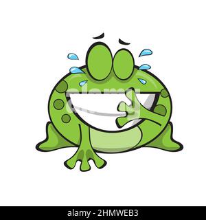 Mignon sourire grenouille verte, personnage de dessin animé isolé sur fond blanc Illustration de Vecteur