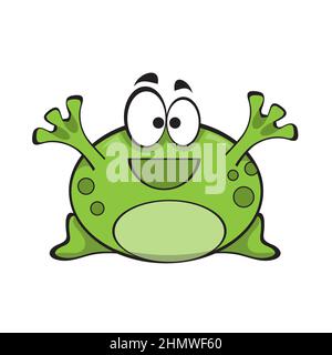 Mignon sourire grenouille verte, personnage de dessin animé isolé sur fond blanc Illustration de Vecteur