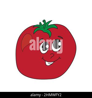 Illustration vectorielle de tomate mignonne et amusante. Légumes vectoriels modifiables. Drôle de caractère végétal isolé sur blanc Illustration de Vecteur