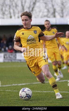 Ben Wyatt de Sutton United lors du match Sky Bet League Two au VBS Community Stadium, Londres. Date de la photo: Samedi 12 février 2022. Banque D'Images