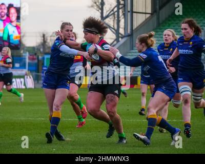 Londres, Royaume-Uni. 12th févr. 2022. Twickenham Stoop, Londres, Angleterre, février 12th 2022 Shaunagh Brown (3 - Harlequins Women) avec un fend dans le match entre Harlequins Women et Worcester Warriors Women dans la ronde 10 de l'Allianz Premier 15s au Twickenham Stoop le samedi 12th février 2022 Claire Jeffrey/SPP crédit: SPP Sport Press photo. /Alamy Live News Banque D'Images