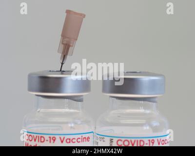 Gros plan des flacons de vaccins, prêts pour injection Banque D'Images