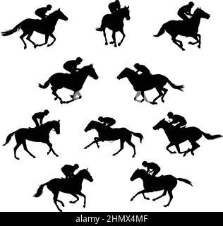 10 chevaux de course et silhouettes de jockeys - vecteur Illustration de Vecteur