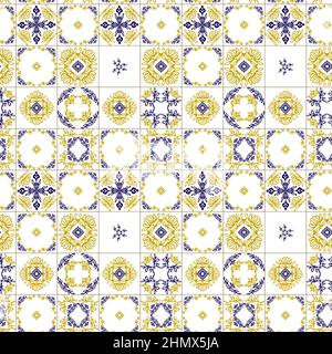 Décoration jaune et bleu azuleyo sans couture.Portugal céramique géométrique. Illustration de Vecteur