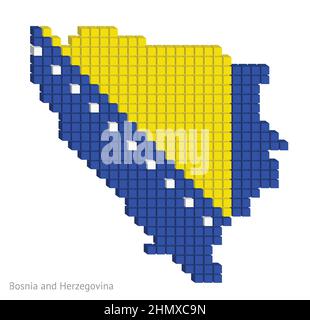 Graphique d'illustration vectorielle avec des petits cubes comme carte géographique de la Bosnie-Herzégovine en couleurs de drapeau Illustration de Vecteur