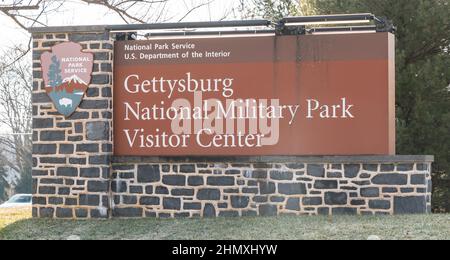 Un grand panneau pour le musée et le centre d'accueil du parc militaire national de Gettysburg à Gettysburg, Pennsylvanie, États-Unis Banque D'Images