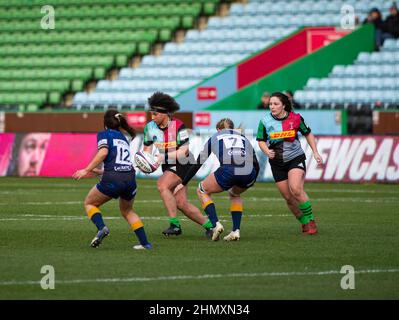 Harlequins Women contre Worcester Warriors Women's Allianz Premier 15s London, Angleterre février 12th 2022: Shaunagh Brown de Harlequins pendant le match entre Harlequins Women contre Worcester Warriors à Twickenham Stoop . Score final: Harlequins Rugby 42 : 15 Worcester Warriors Banque D'Images