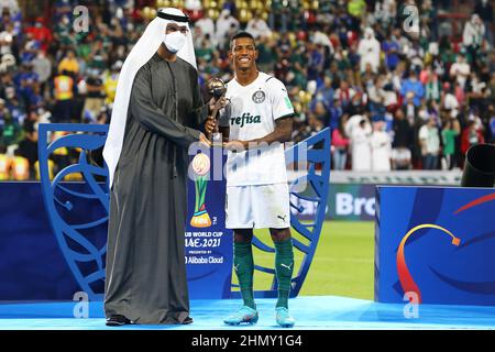 Abu Dhabi, Émirats arabes Unis. 12th février 2022 ; Stade Mohammed Bin Zayed, Abu Dhabi, Émirats Arabes Unis ; finale de la coupe du monde du Club, Chelsea contre Palmeiras ; crédit Danilo de Palmeiras : Images sportives action plus/Alamy Live News Banque D'Images