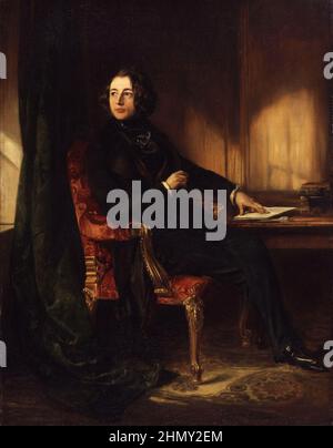 Un portrait de l'écrivain anglais Charles Dickens de 1839 quand il avait 27 ans. Portrait de Daniel Maclise Banque D'Images