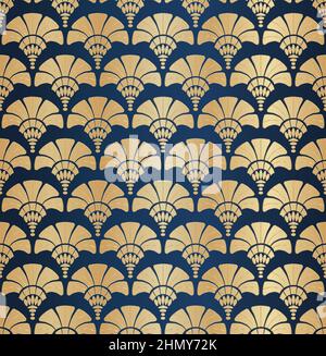 Motif géométrique de luxe Gatsby Art Deco Gold sur fond bleu marine Illustration de Vecteur