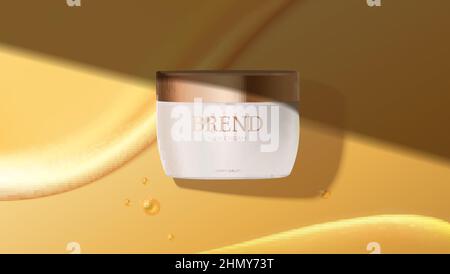 Pot de produit cosmétique ombre couverte sur fond jaune. Illustration de Vecteur