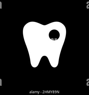 Symbole d'une dent blanche avec un trou de caries sur fond noir Illustration de Vecteur