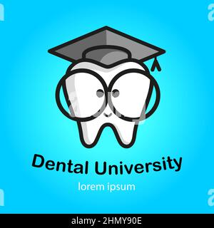 Logo éducatif. Dent blanche avec de grands verres. Truelle, casquette universitaire carrée, icône de chapeau de graduation Illustration de Vecteur