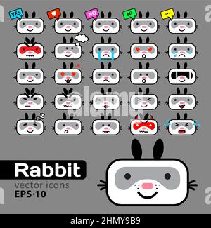 collection icônes avec différentes émotions lapin. vecteur Illustration de Vecteur