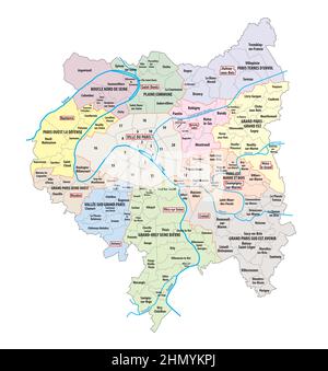 Carte des associations municipales créées en 2016 dans la région métropolitaine du Grand Paris, France Illustration de Vecteur