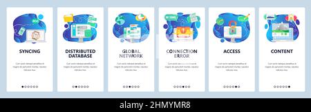 Intégration pour le site Web et l'application mobile. Modèle de vecteur de bannière de menu pour le développement de sites Web et d'applications. Synchronisation, base de données distribuée, Global net Illustration de Vecteur