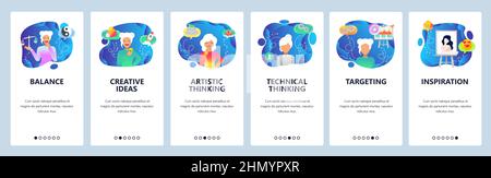 Intégration pour le site Web et l'application mobile. Modèle de vecteur de bannière de menu pour le développement de sites Web et d'applications. Équilibre, idées créatives, artistique et tec Illustration de Vecteur