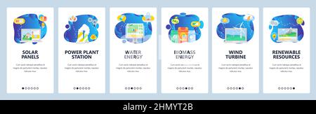 Intégration pour le site Web et l'application mobile. Modèle de vecteur de bannière de menu pour le développement de sites Web et d'applications. Panneaux solaires, centrale électrique, eau Illustration de Vecteur