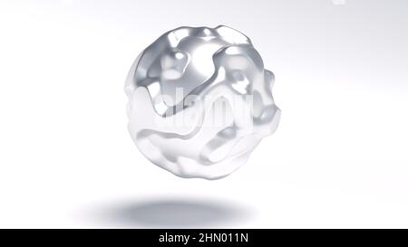 Chrome liquide métal futuriste concept Wavy Sphere intro sur le rendu blanc 3D Banque D'Images