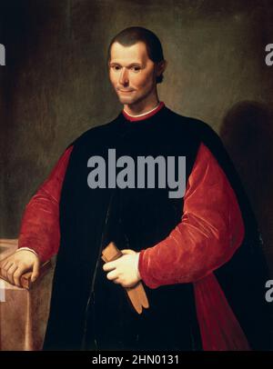 Portrait de Niccolò Machiavelli(1469–1527) artiste Santi di Tito (1536–1603) diplomate italien, auteur, philosophe, historien. Célèbre pour son traité politique 'le Prince' (il principe) publié en 1532. Emplacement Palazzo Vecchio Banque D'Images