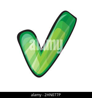 Icône de bouton coche verte. Illustration vectorielle. Élément d'interface utilisateur de style dessin animé pour un jeu ou une application. Icône sur fond blanc Illustration de Vecteur