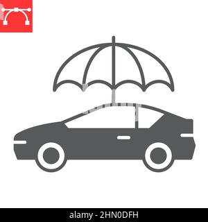 Icône de glyphe d'assurance de voiture, protection et véhicule, voiture avec icône de vecteur de parapluie, graphiques de vecteur, signe plein de trait modifiable, eps 10. Illustration de Vecteur