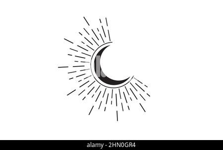 Soleil et lune style vintage art clipart.Logo du soleil, tatouage de lune.Mystique géométrie sacrée, magie païenne déesse Wicca et symbole de dieu.Noir vectoriel Illustration de Vecteur