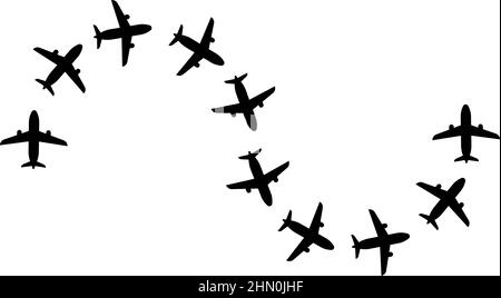 Itinéraire depuis les avions vol tourisme chemin avions aventure temps concept itinéraire voler icône noir couleur vecteur illustration image plate style Illustration de Vecteur