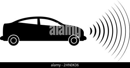 Voiture radio signaux capteur technologie intelligente pilote automatique avant direction icône noir couleur vecteur illustration image style plat simple Illustration de Vecteur