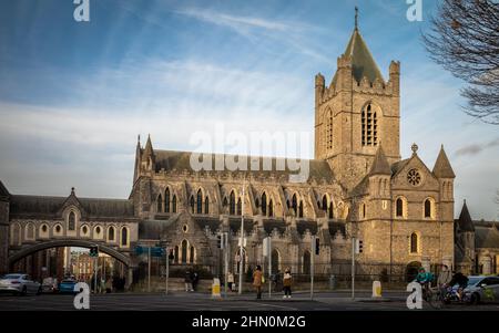 Cathédrale anglicane Christ Church à Dublin, en Irlande, en fin d'après-midi. La cathédrale est plus formellement connue comme la cathédrale de la Sainte Trinité, Banque D'Images