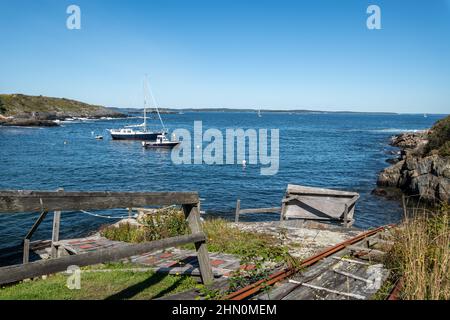 Station de lumière de l'île Seguin, côte du Maine Banque D'Images