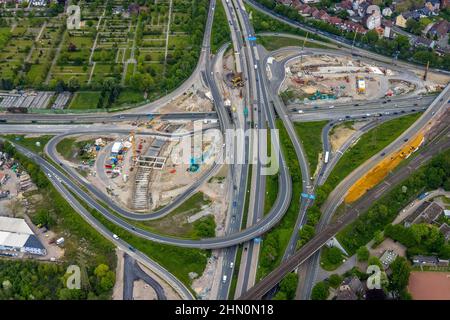 Vue aérienne, chantier de construction en raison de l'extension A43, sortie d'autoroute Herne, autoroute A42, autoroute A43, Baukau, Herne, région de la Ruhr, Rhénanie-du-Nord-Westphalie Banque D'Images