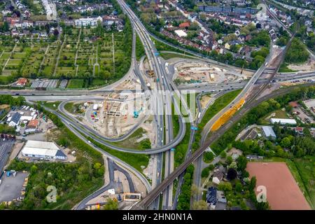 Vue aérienne, chantier de construction en raison de l'extension A43, sortie d'autoroute Herne, autoroute A42, autoroute A43, Baukau, Herne, région de la Ruhr, Rhénanie-du-Nord-Westphalie Banque D'Images