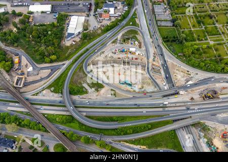 Vue aérienne, chantier de construction en raison de l'extension A43, sortie d'autoroute Herne, autoroute A42, autoroute A43, Baukau, Herne, région de la Ruhr, Rhénanie-du-Nord-Westphalie Banque D'Images