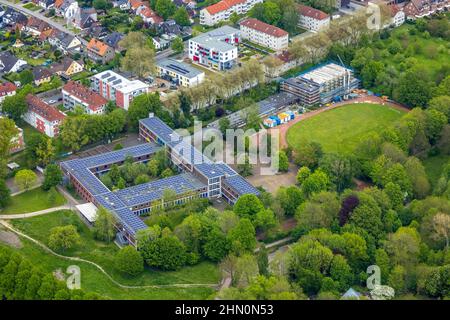 Photographie aérienne, Otto-Hahn-Gymnasium avec chantier piscine intérieure, Sodingen, Herne, région de la Ruhr, Rhénanie-du-Nord-Westphalie, Allemagne, const Banque D'Images