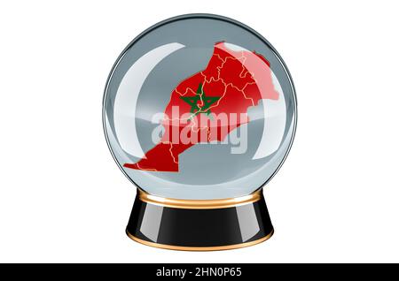 Boule de cristal avec carte marocaine. Prévision et prévision pour le Maroc, concept. 3D rendu isolé sur fond blanc Banque D'Images