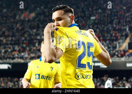 02 février 2022 ; Stade Mestalla, Valence, Espagne ; Copa del Rey, Valencia CF versus Cadix CF; Lucas de Cadix CF Banque D'Images